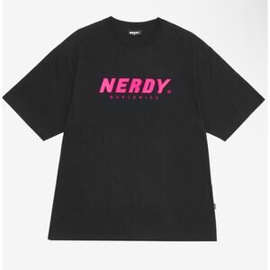 Nerdy Worldwide Black Pink Graphic Tee, Korean Streetwear, Unisex Size Large